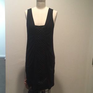 Navy Draped Dress with Quilted Detail